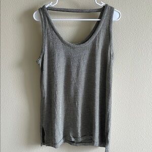 LOFT Green and White Striped Tank Top